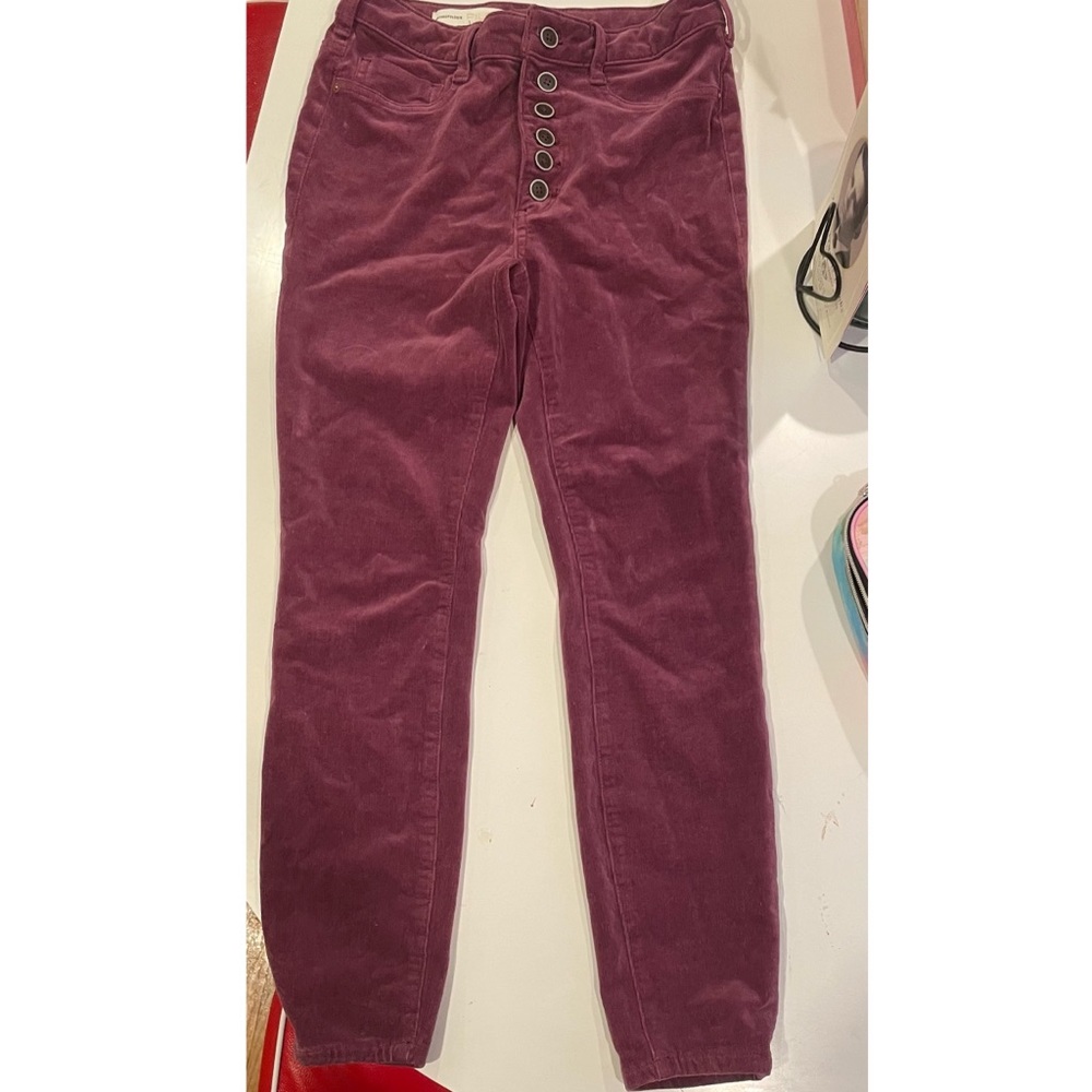 Anthropologie Pilcro High Rise Button Fly Skinny Corduroy Plum Pants Sz 28